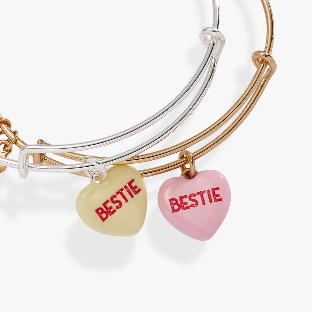 Sweethearts Bestie Heart Charm Expandable Bangle Set of 2