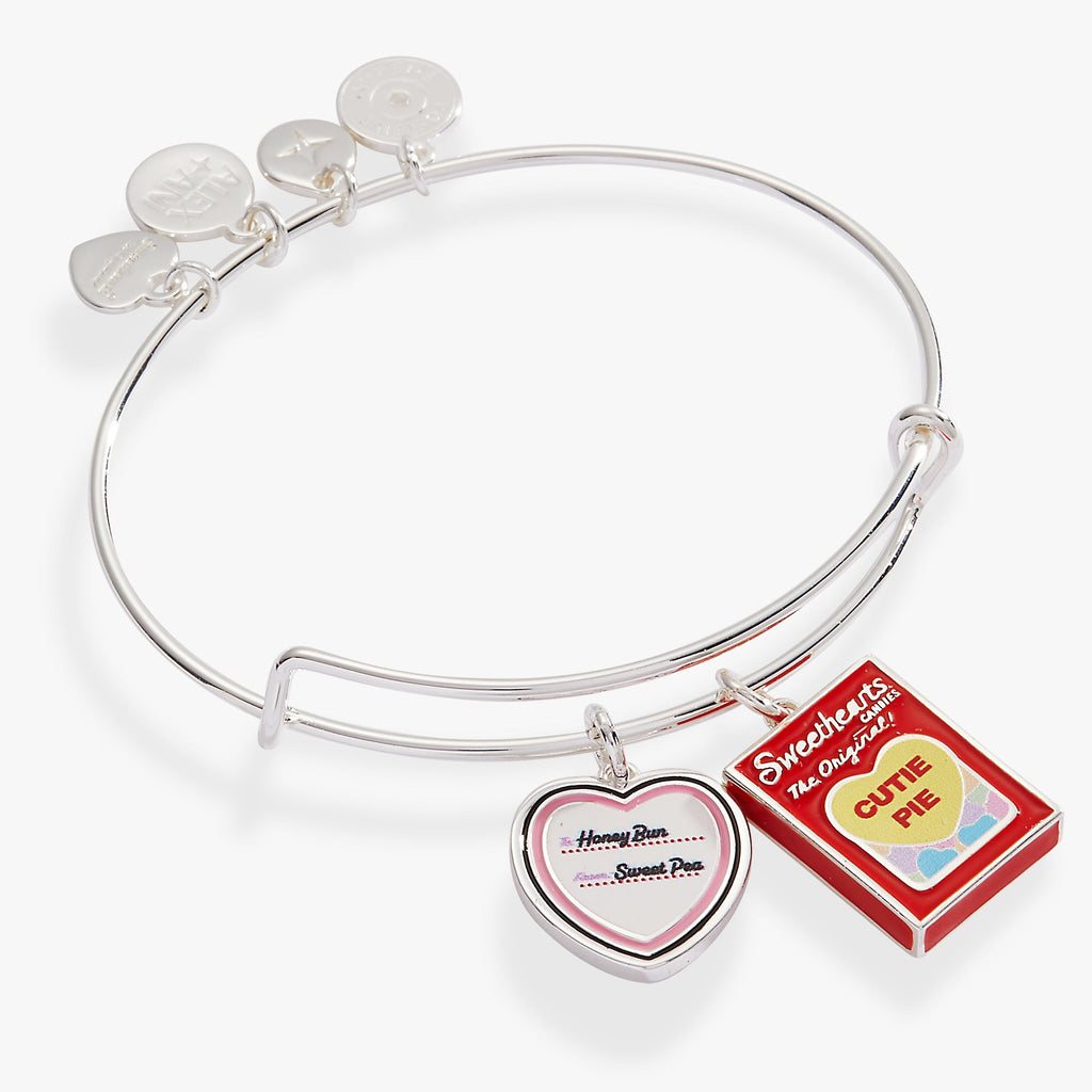 Alex And Ani Sweethearts candy box and heart tag charm expandable wire bangle