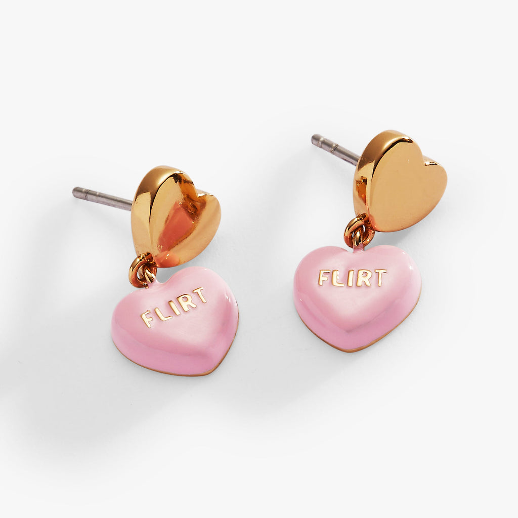 Sweethearts Flirt Heart Drop Earrings in Gold and Pink