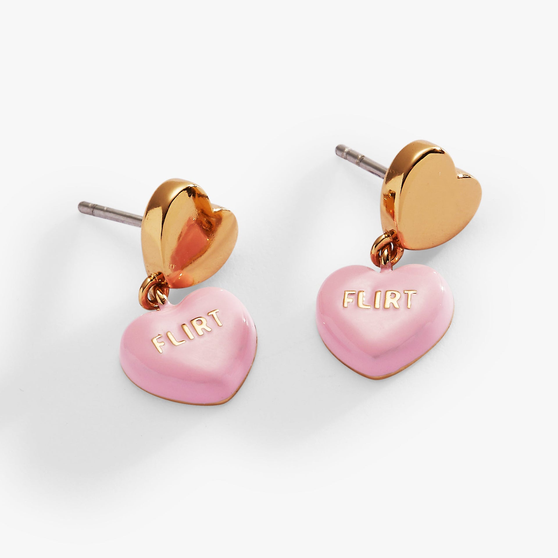 Sweethearts Flirt Heart Drop Earrings in Gold and Pink