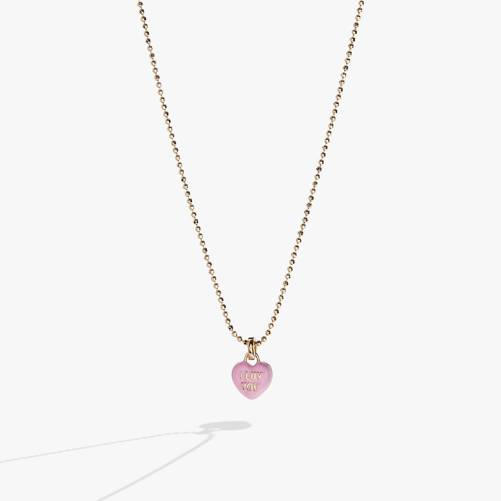 Sweethearts I Luv You heart-shaped candy charm on a gold-tone adjustable chain