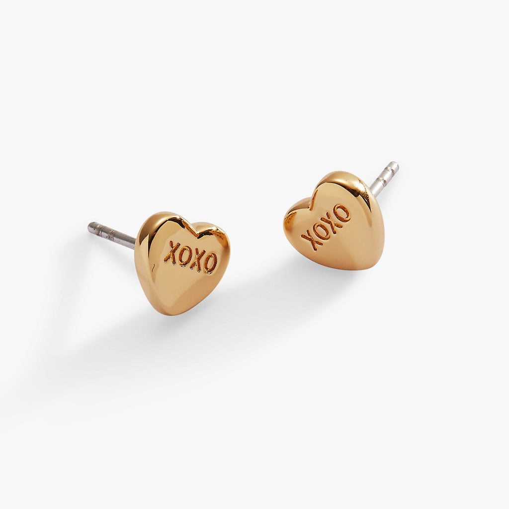 Sweethearts XOXO Heart Stud Earrings in Gold-Tone