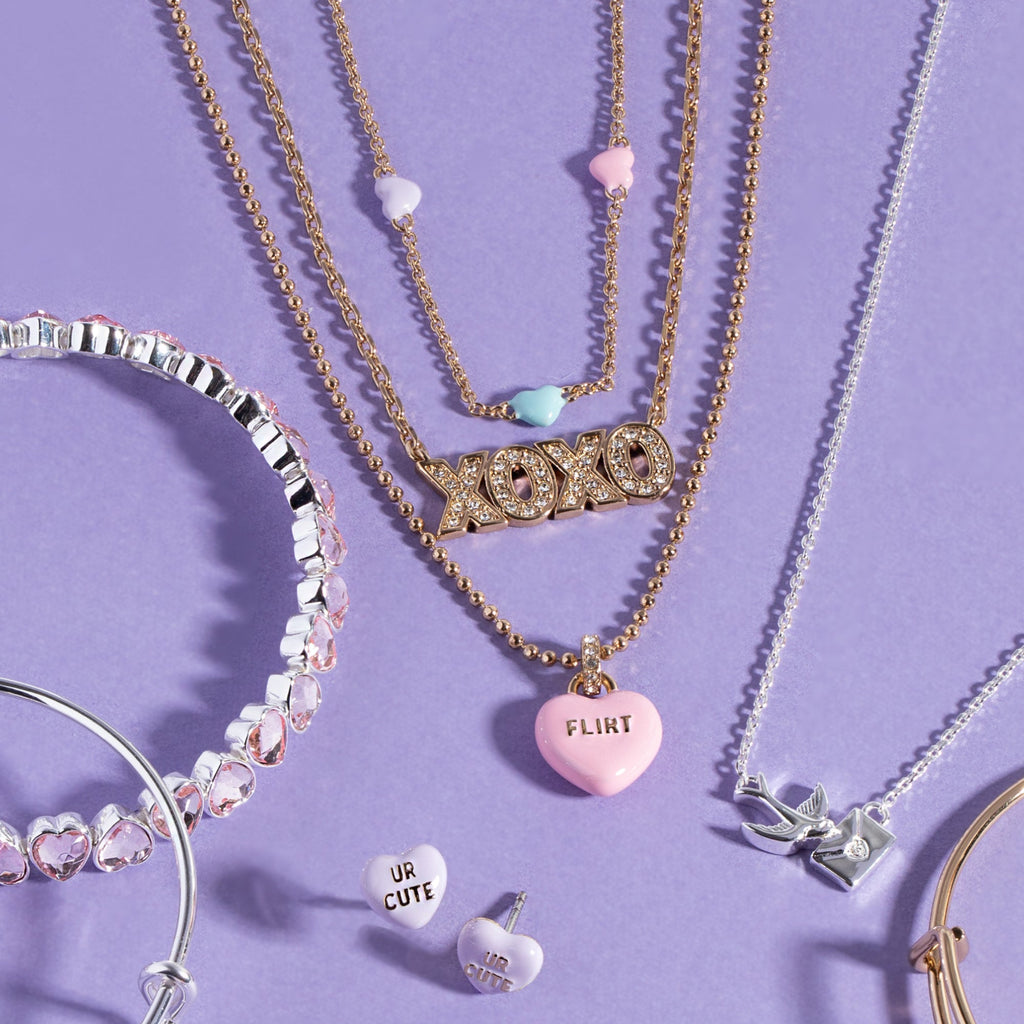 Triple-Strand Charm Necklace with Multicolored Heart Crystals
