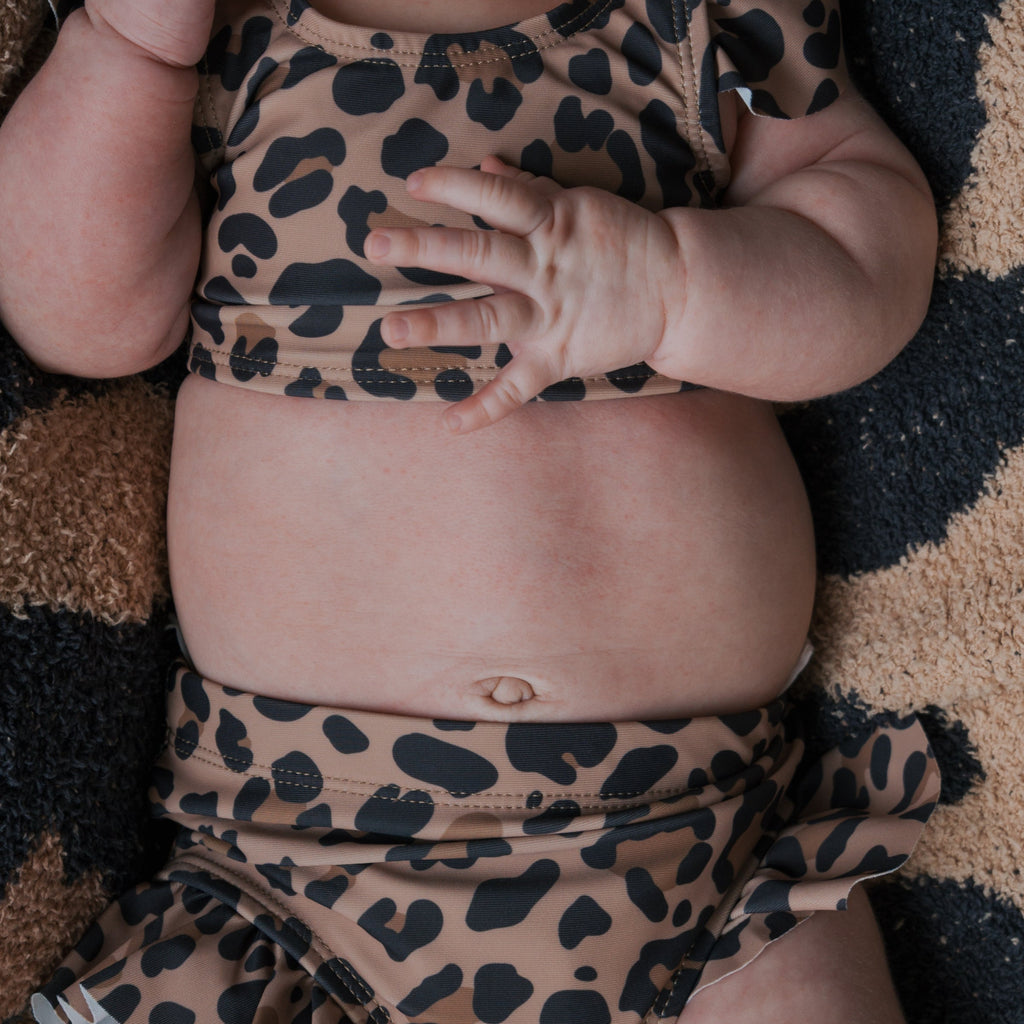 Girl's Leopard Print Two Piece Swimsuit - High Rise Classic Set