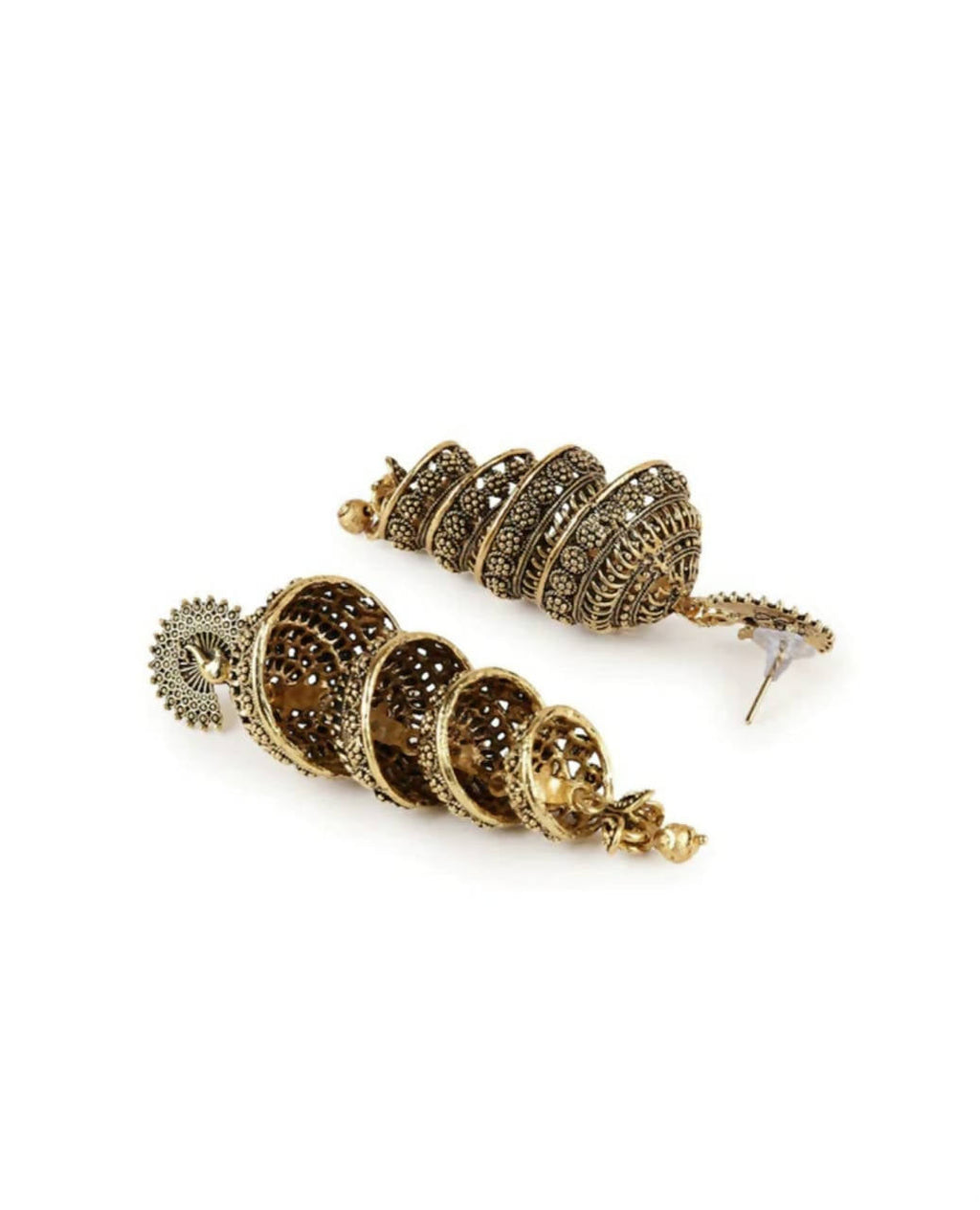 Peacock Design Golden Earrings Bohemian Traditional Ethnic Jewelry