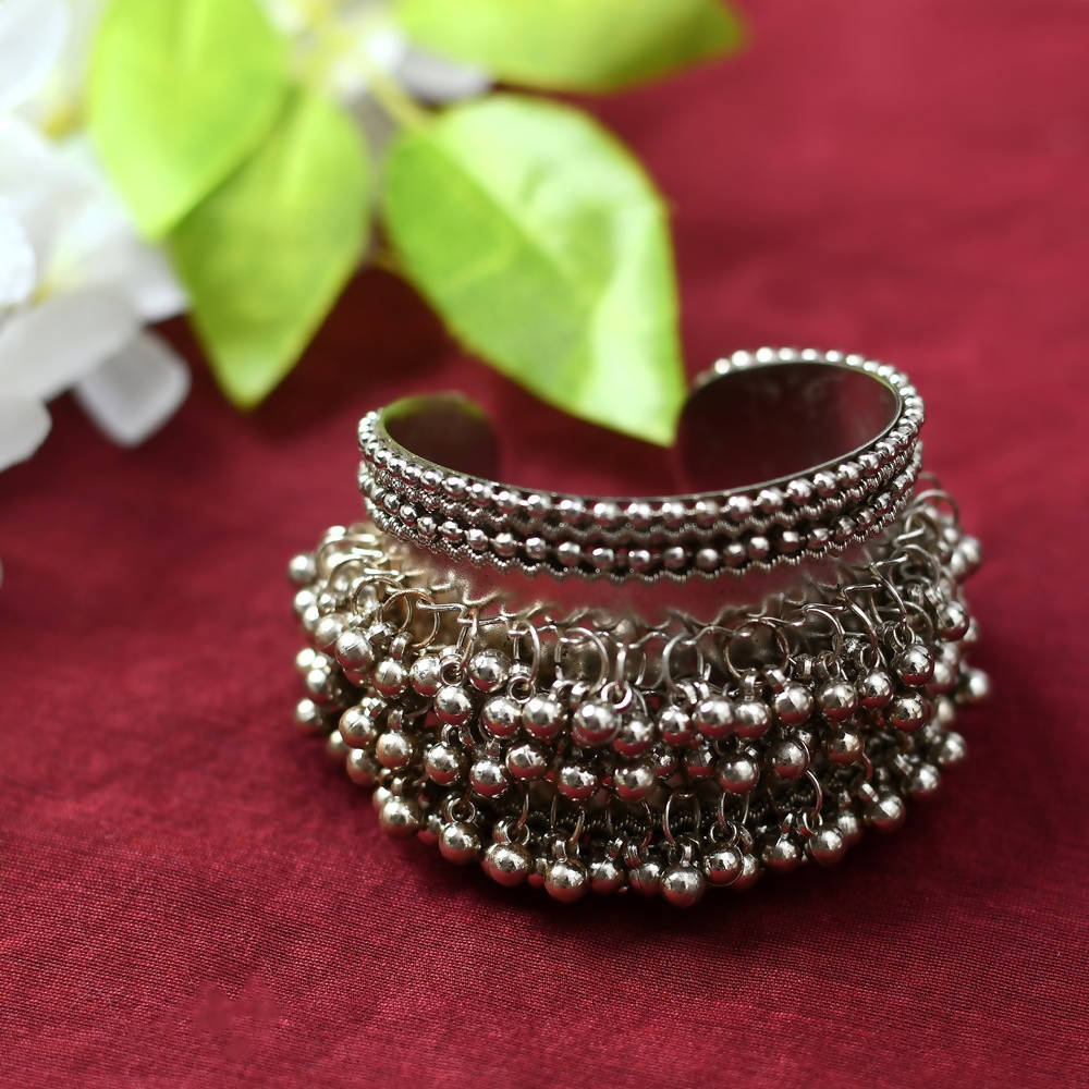 Kamal Johar Ghungroo Handcrafted Oxidised Silver-Plated Cuff