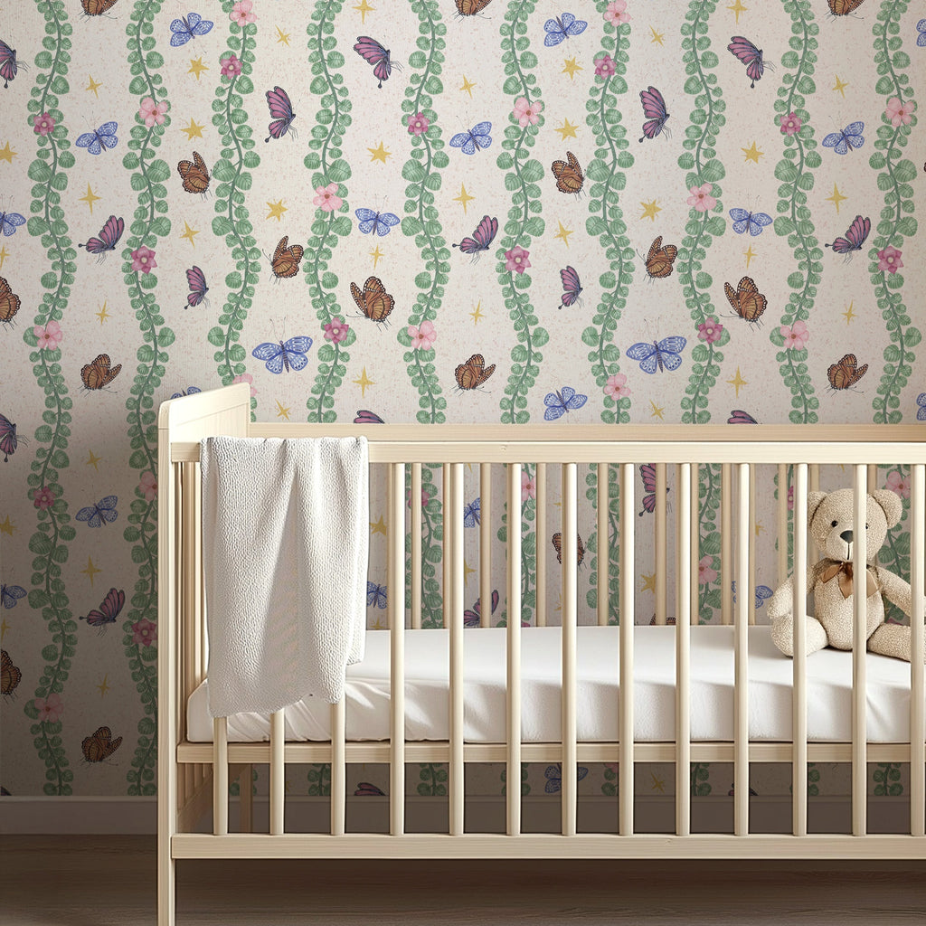 Sylva Whimsical Bohemian Wallpaper in Pink and Green