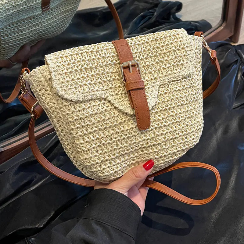 Women's Woven Straw Messenger Bag - Summer Saddle