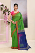 Green Jamdani Saree with Traditional Temple Border