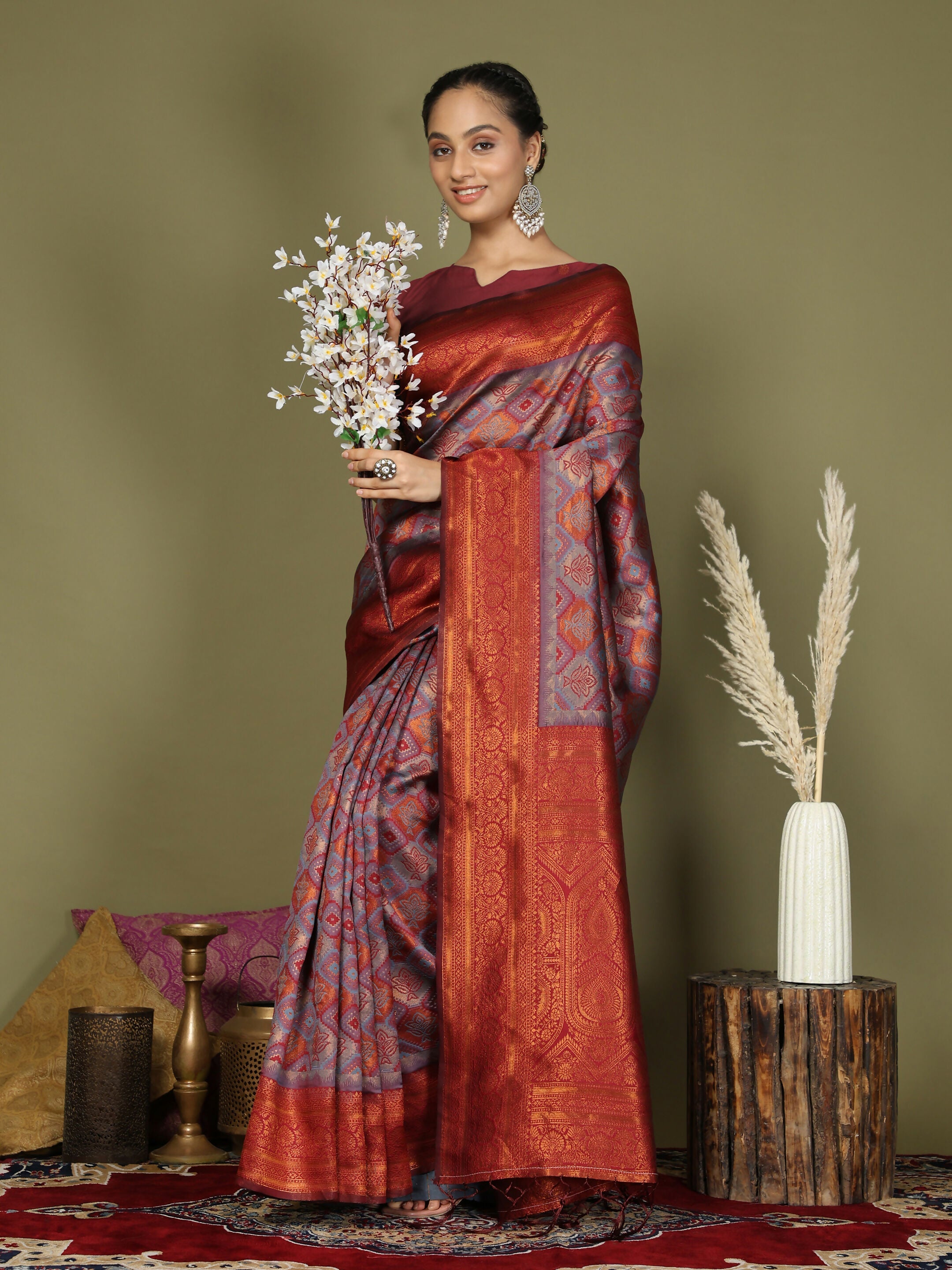 Shree Shyam Fashion Lichi Silk Grey Saree