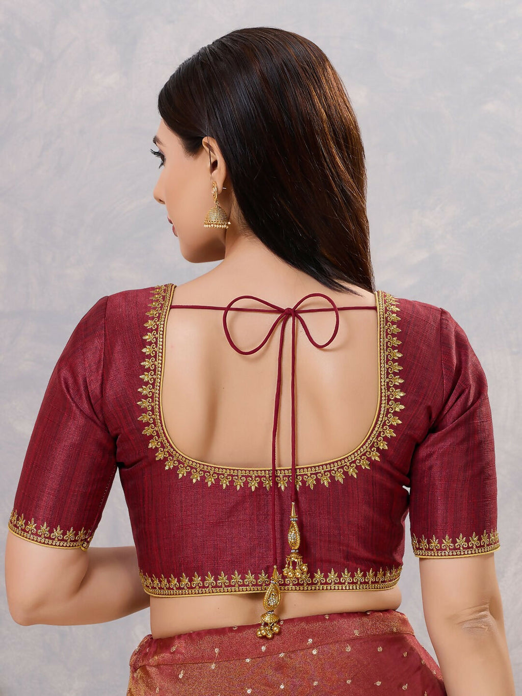 Women's Dark-Maroon Silk Stitched Blouse with Elegant Embroidery
