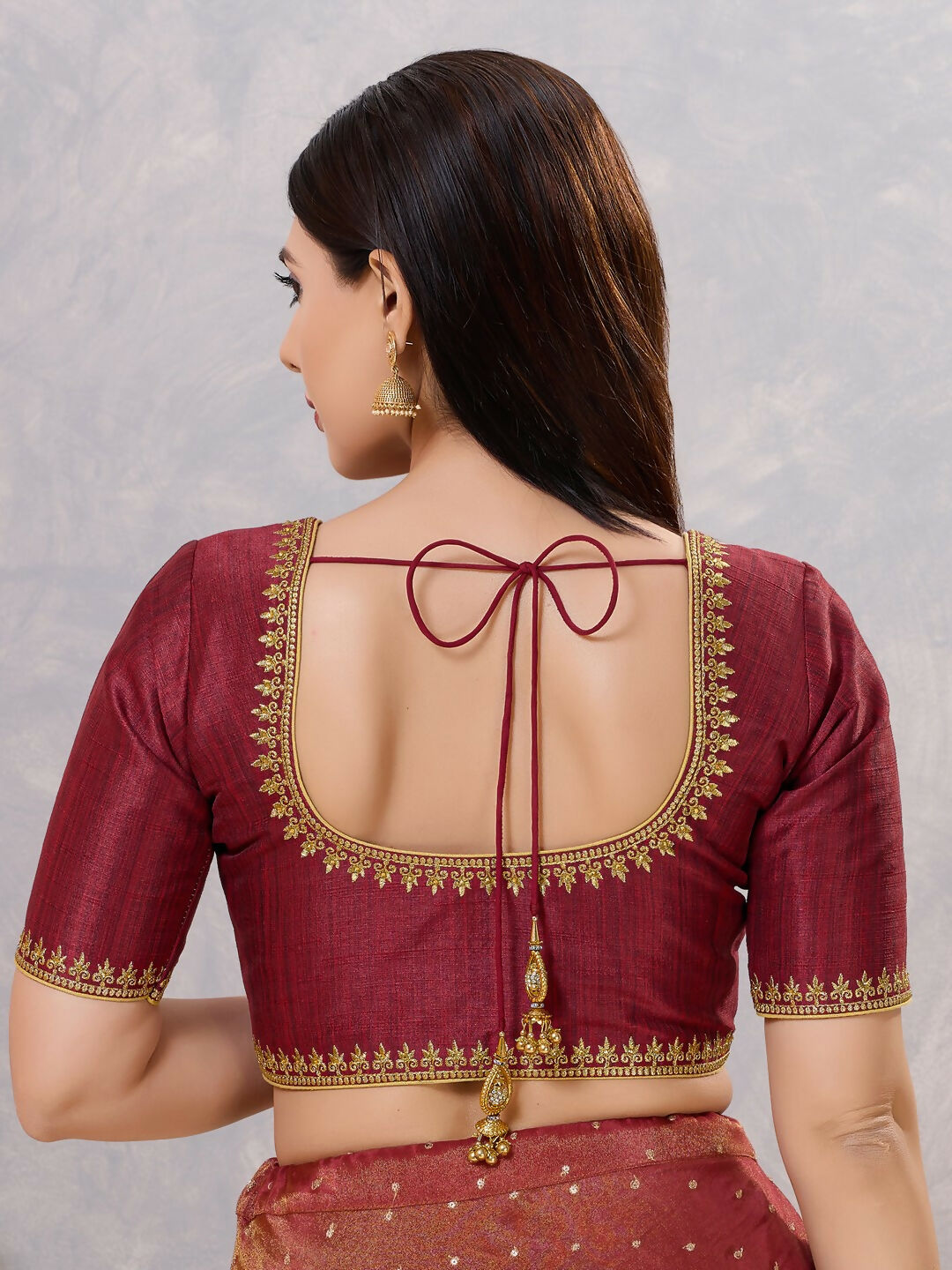 Women's Dark-Maroon Silk Stitched Blouse with Elegant Embroidery