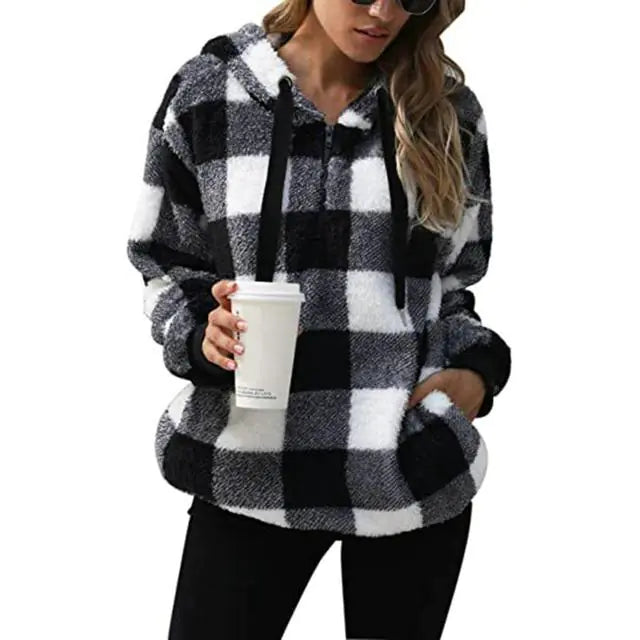Women's Plush Hoodie with Drawstring - Cozy Comfort