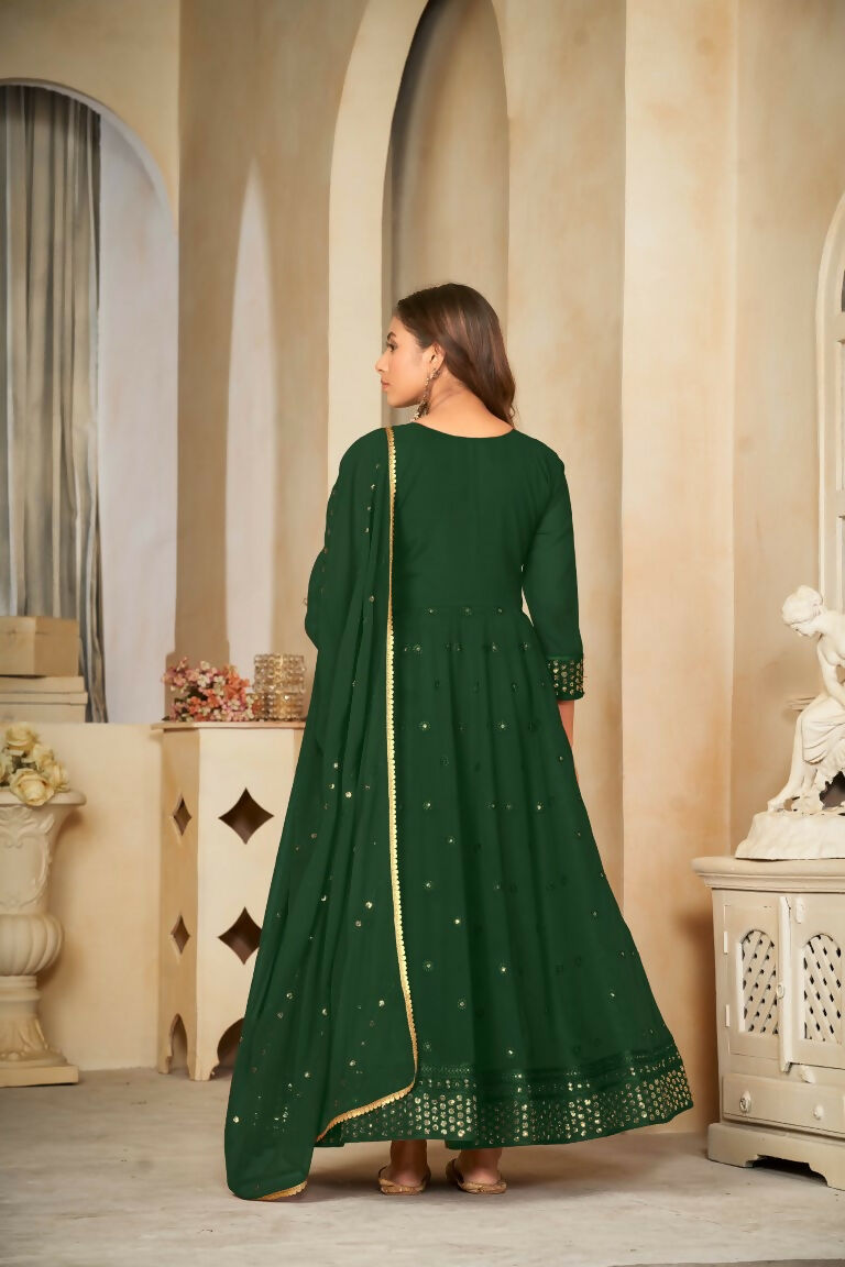 Green Georgette Embroidered Anarkali Kurta Pant Set with Dupatta