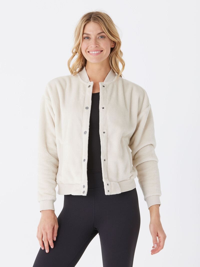 Lynette Sherpa Bomber Jacket in Off-White Cream