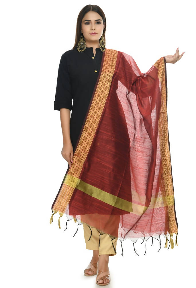 Maroon Handloom Cotton Dupatta for Traditional Style
