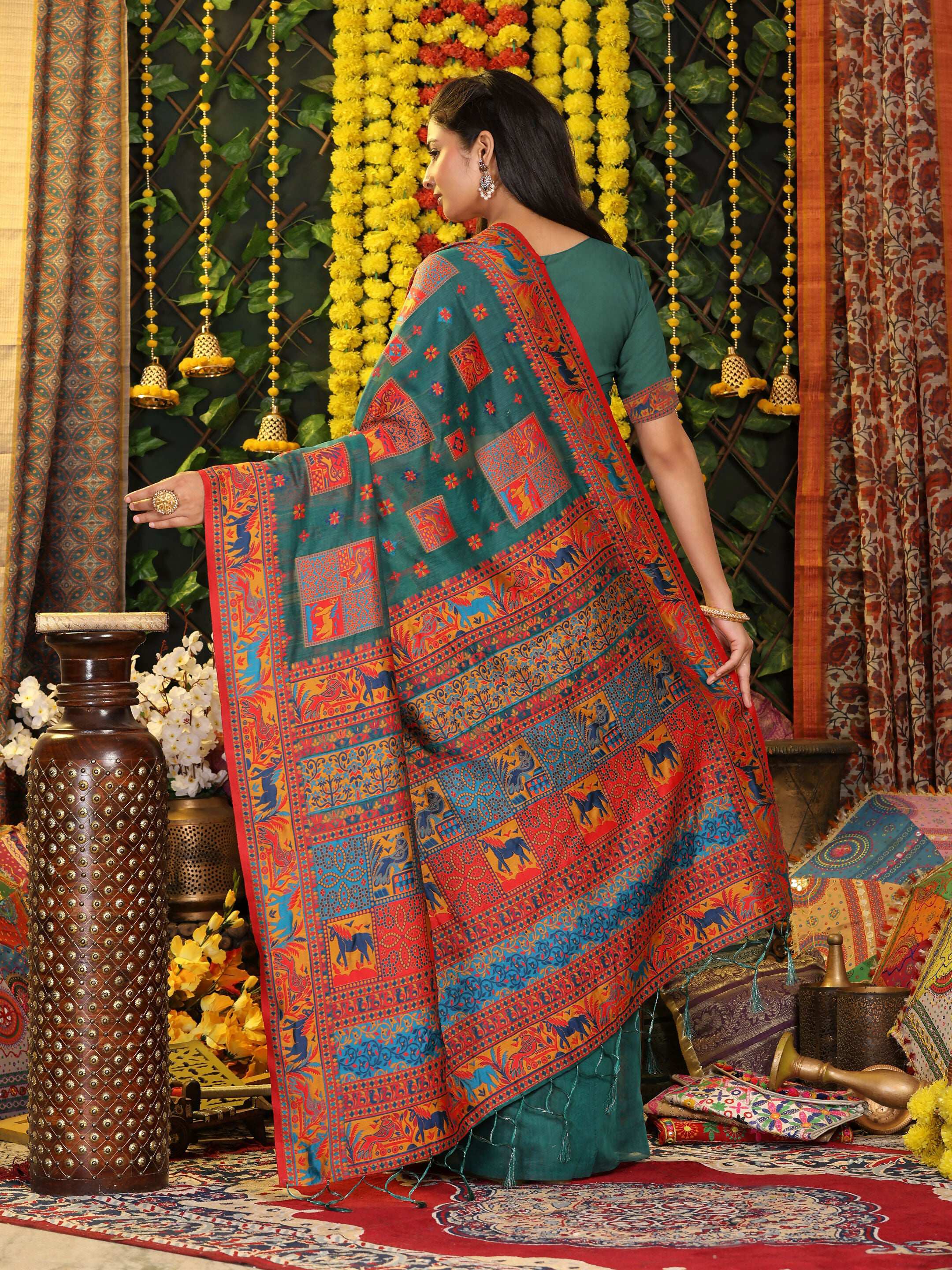 Shree Shyam Fashion Linen Cotton Rama Green Saree