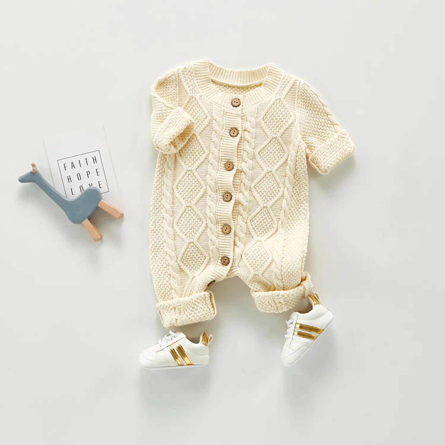 Cotton Knit Long Sleeve Baby Romper - Boys Girls