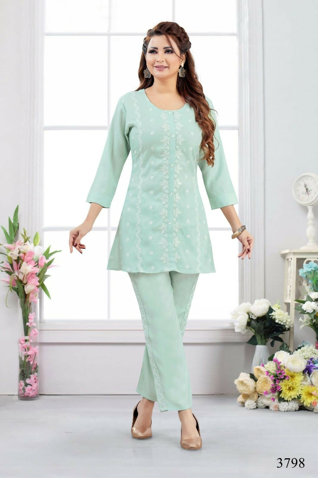 Joban Fashion Heavy Muslin Pista Color Kurta Set