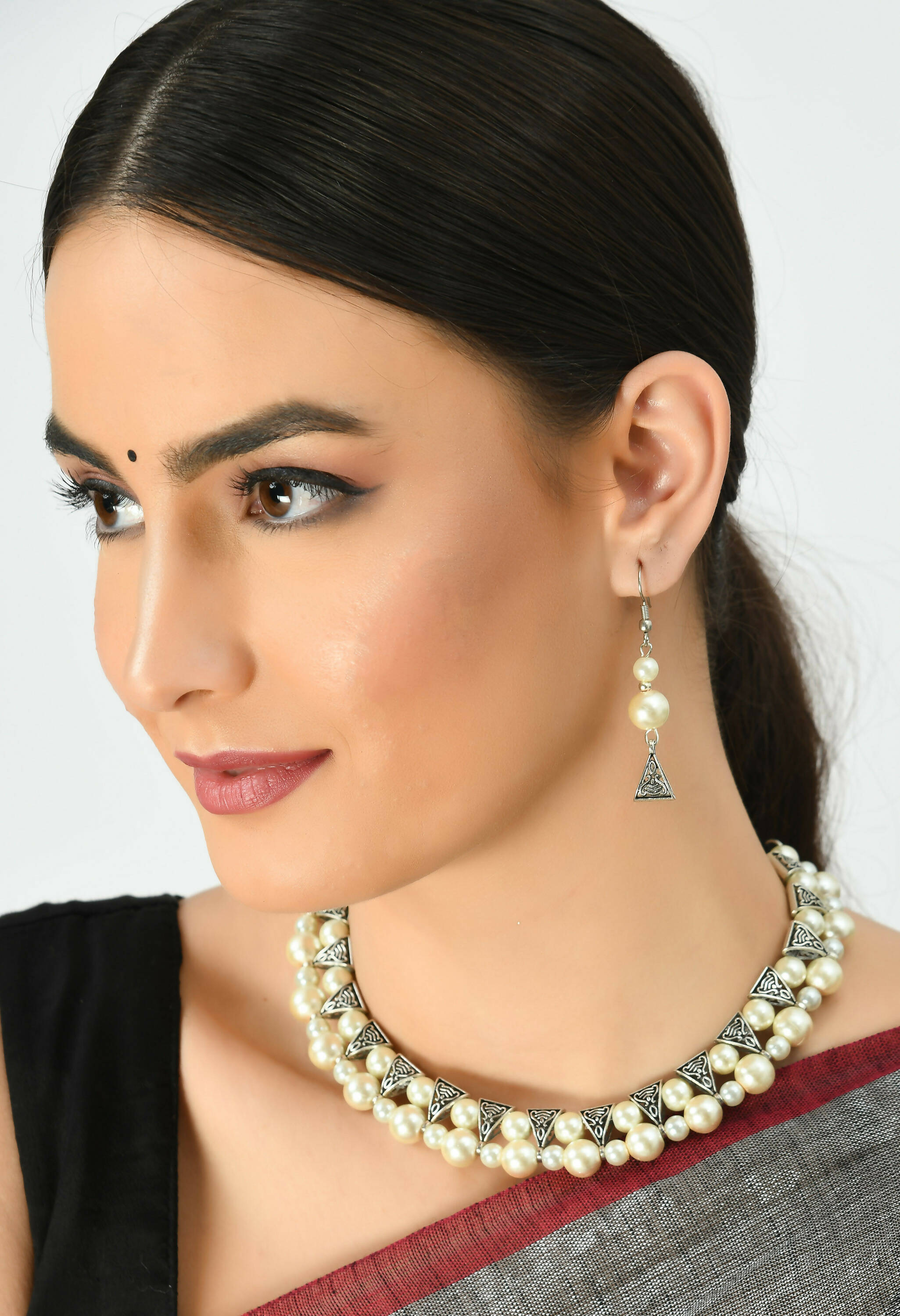 Silver-Plated Brass Pearl Work Choker Necklace for Women