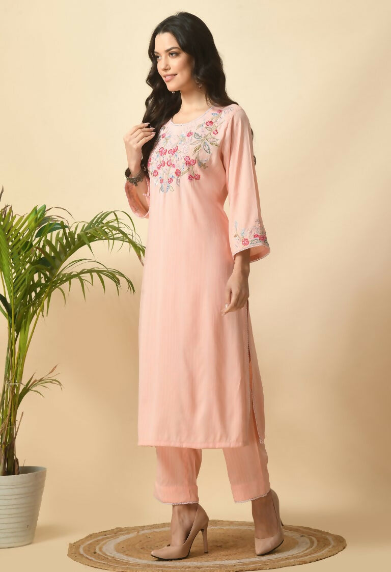 Peach Cotton Rayon Kurta Set - Soft Everyday Ethnic Wear