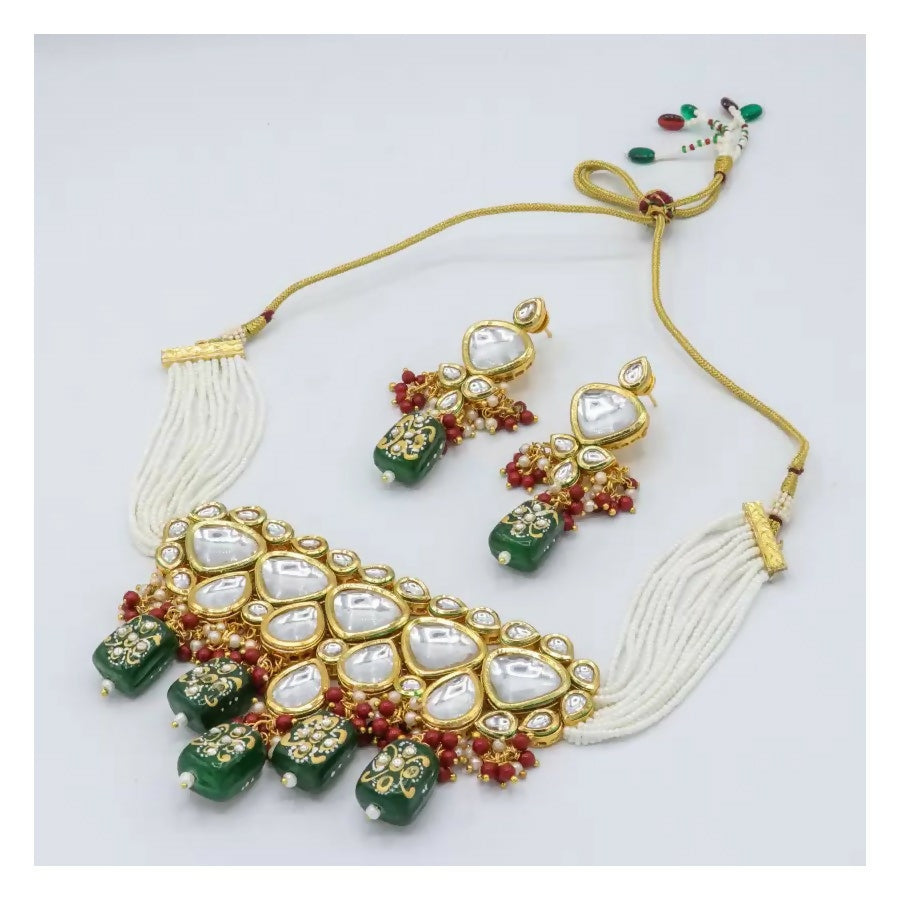 Handcrafted Multicolor Kundan necklace set with gold plating
