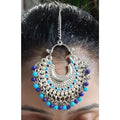 Royal blue traditional maang tikka with elegant hanging drops