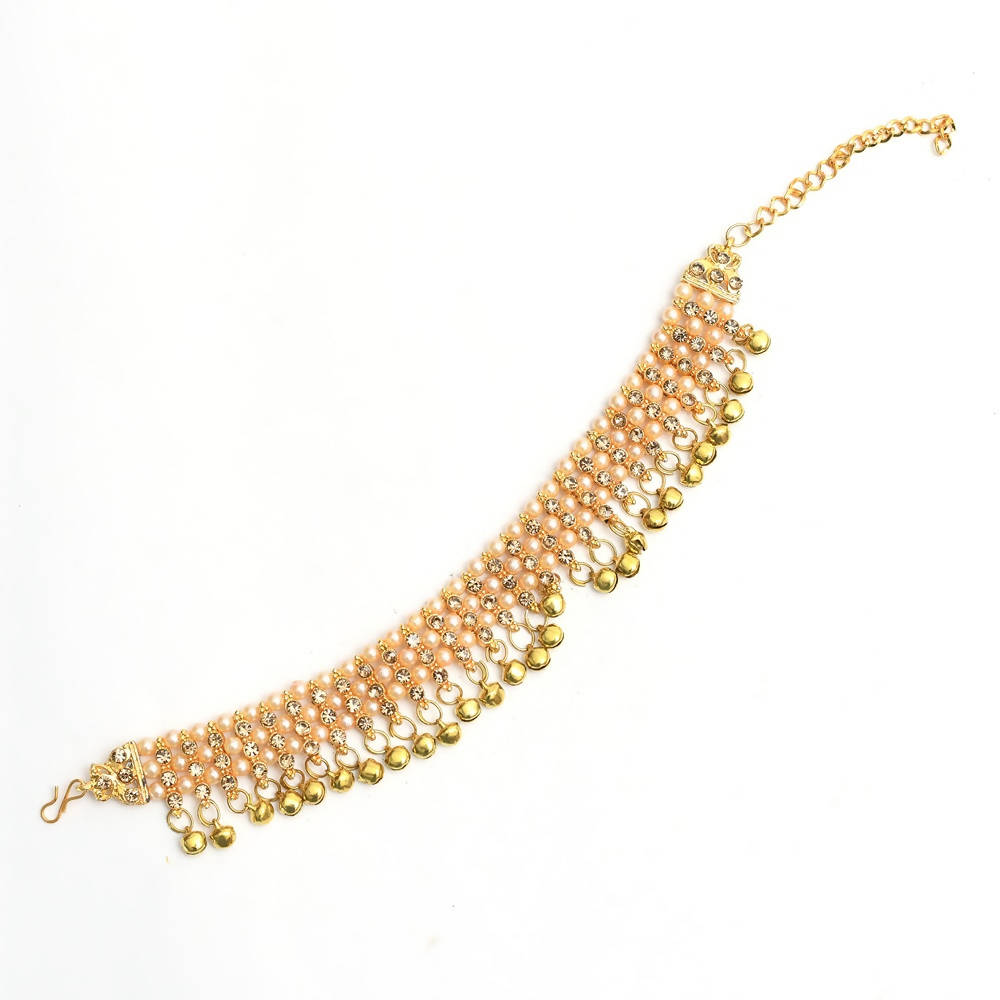 Gold-Polished Pearl Anklets with Muvvas for Women