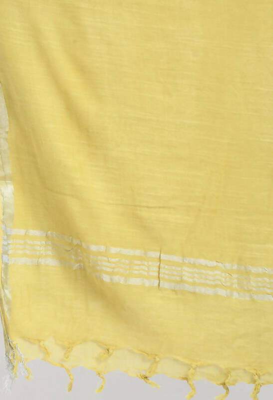 Lemon Yellow Linen Cotton Dupatta with Elegant Silver Border