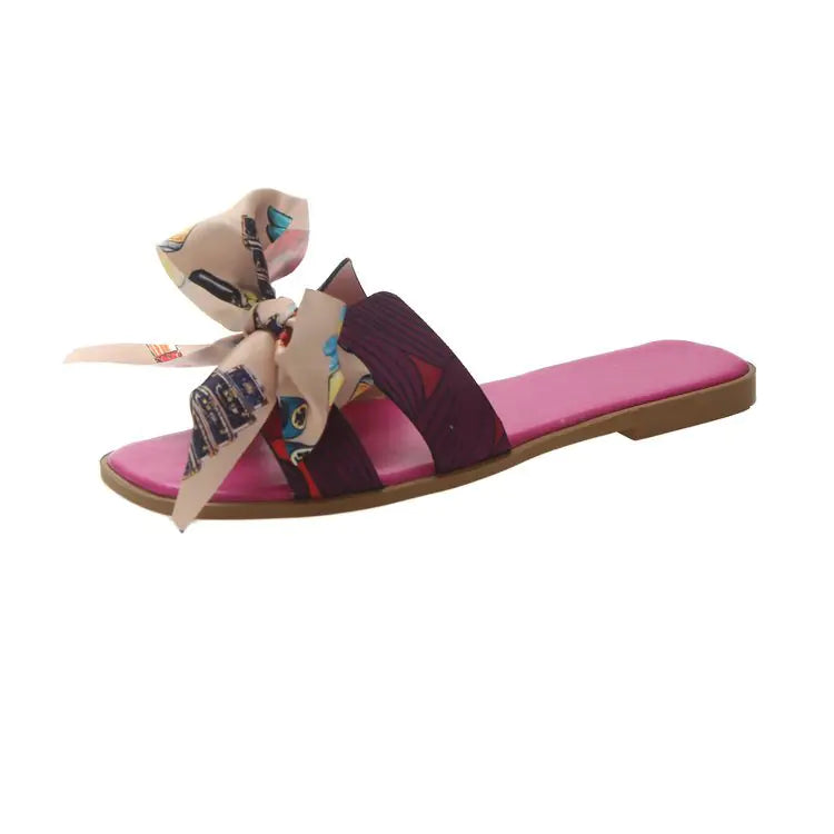 Women's Summer Bow Detail Flat Sandals Playful Pattern - Image 2