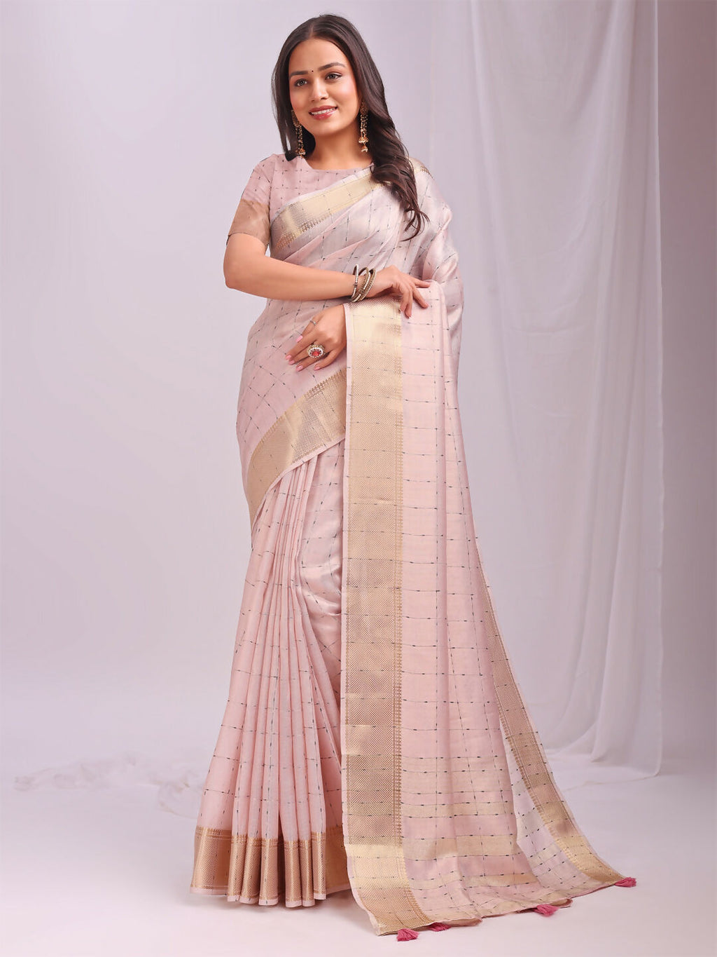 Peach Organza Saree with Matching Blouse Piece