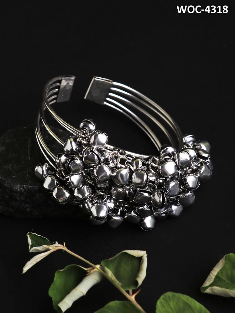 Johar Kamal Oxidised Silver Ghungroo Bracelet for Women