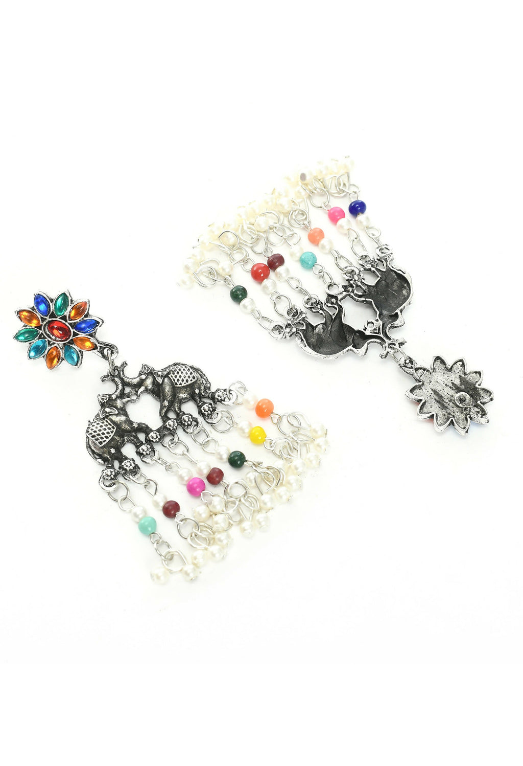 Multi-Color Elephant Design Choker in Silver-Plated Finish