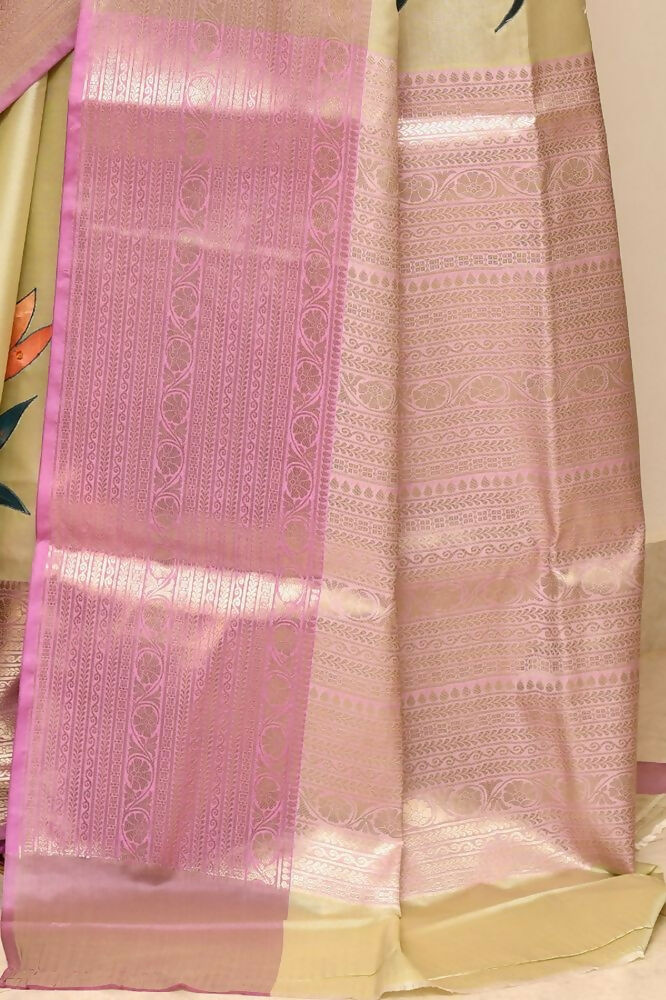 Joban Fashion Lavender & Brown Saree Kataan Applick Witch Mirror
