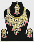 Detailed shot of a handcrafted Kundan necklace set with gold plating