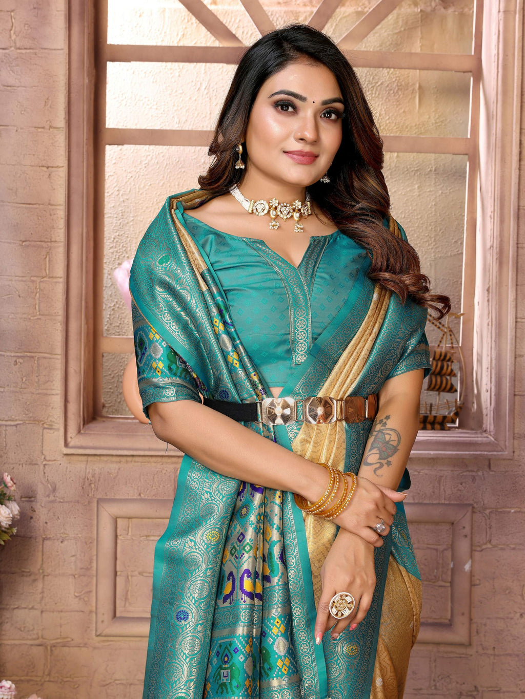 Gold Banarasi Tissue Silk Saree with Intricate Weaving