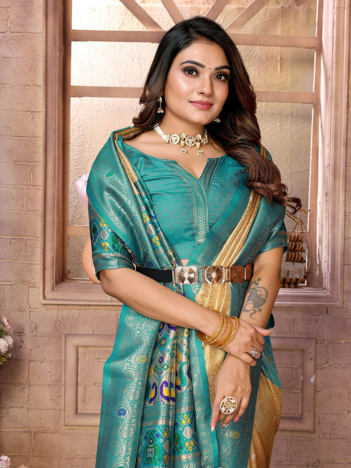 Gold Banarasi Tissue Silk Saree with Intricate Weaving