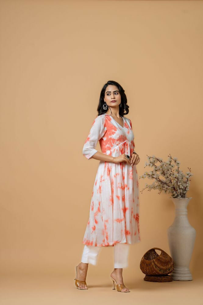 Peach Tie & Dye Kurta Pant Set - Comfortable Cotton Ethnic Wear