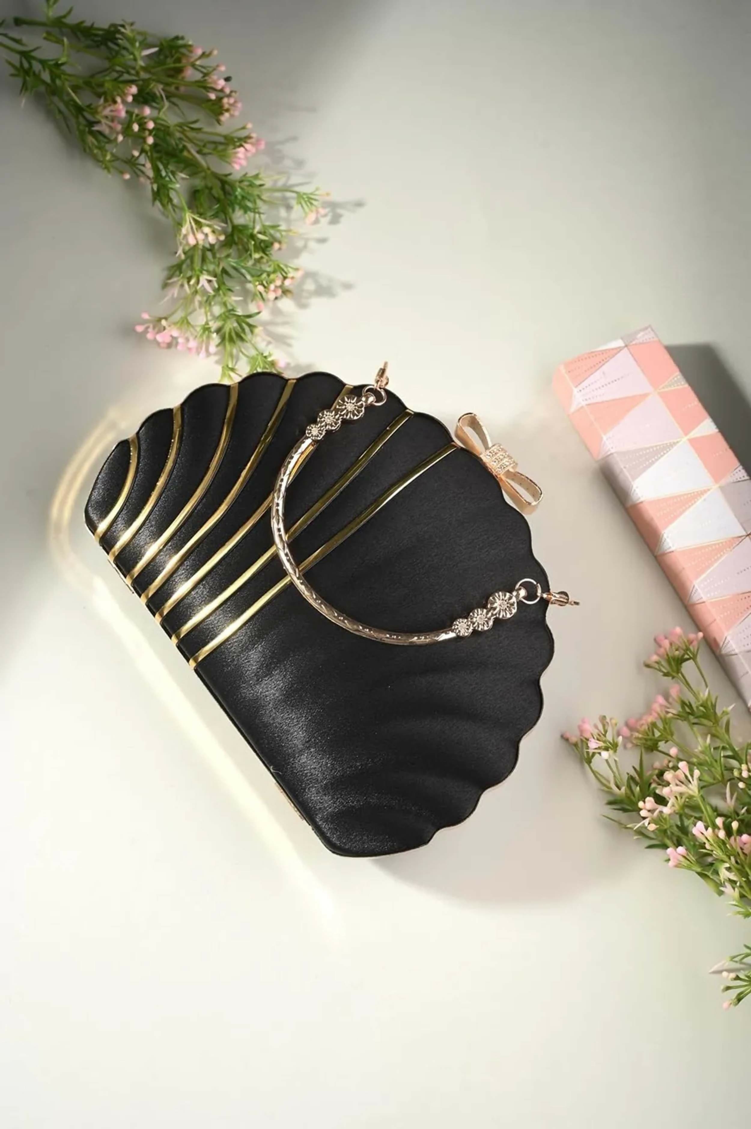 Sophisticated black handcrafted bling box clutch for evening formal wear