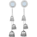 Silver plated tribal long hook jhumki earrings with mirror work detail