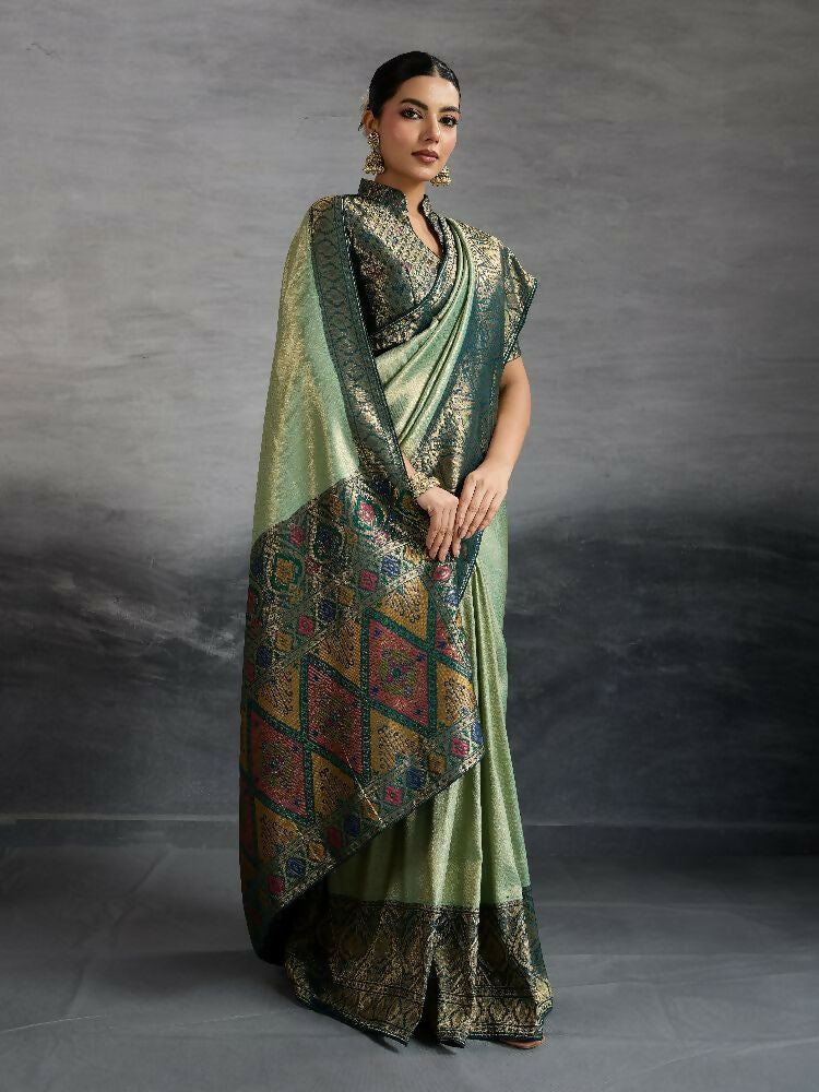 Grey Kanjivaram Soft Silk Saree with Meenakari Woven Pallu
