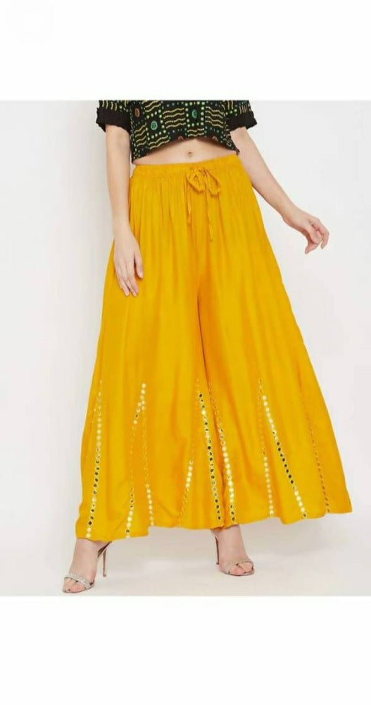 Yellow Mirror Work Palazzo Pants for Women