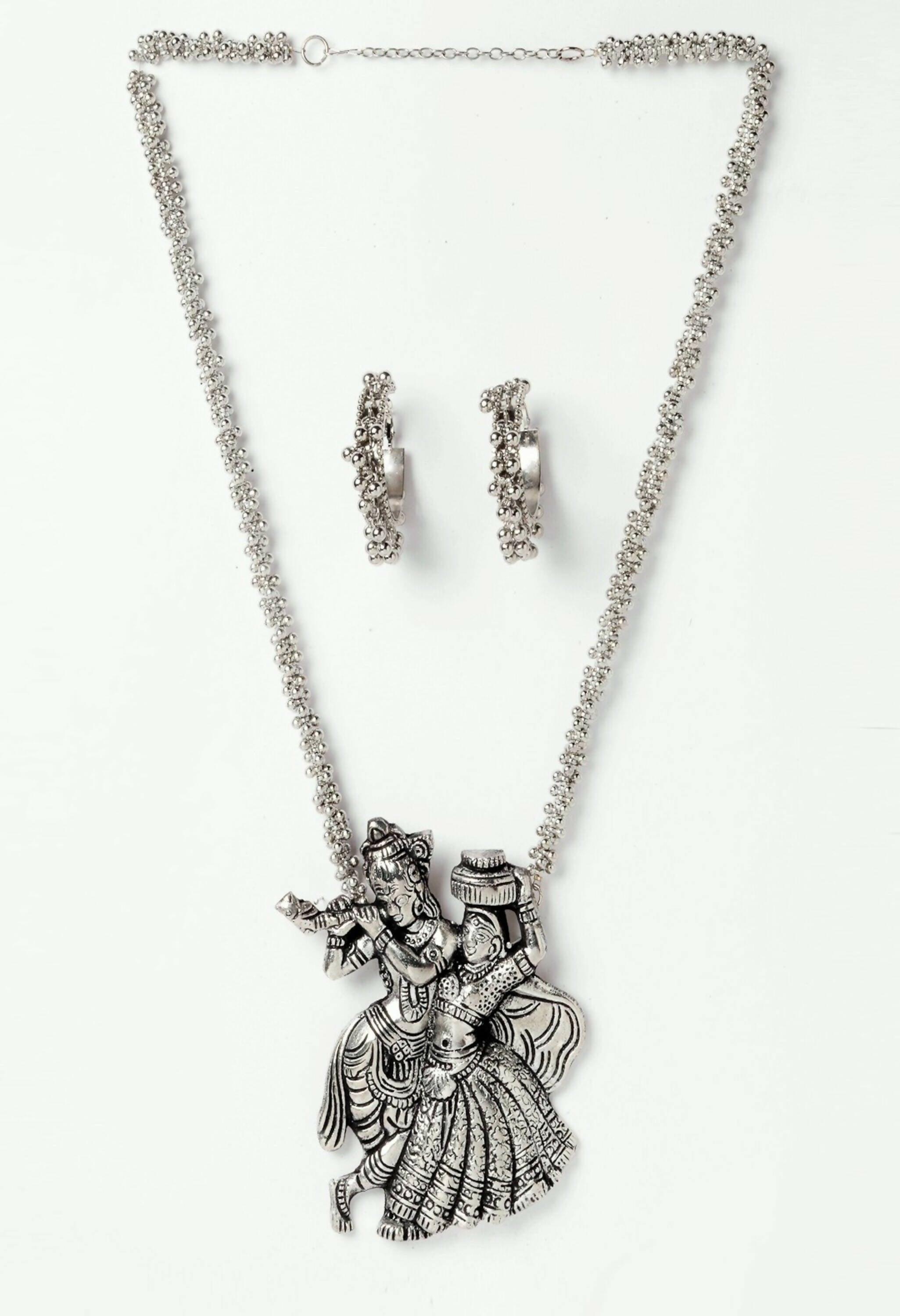 Radha Kishan Oxidised Silver-Plated Long Necklace Combo Set
