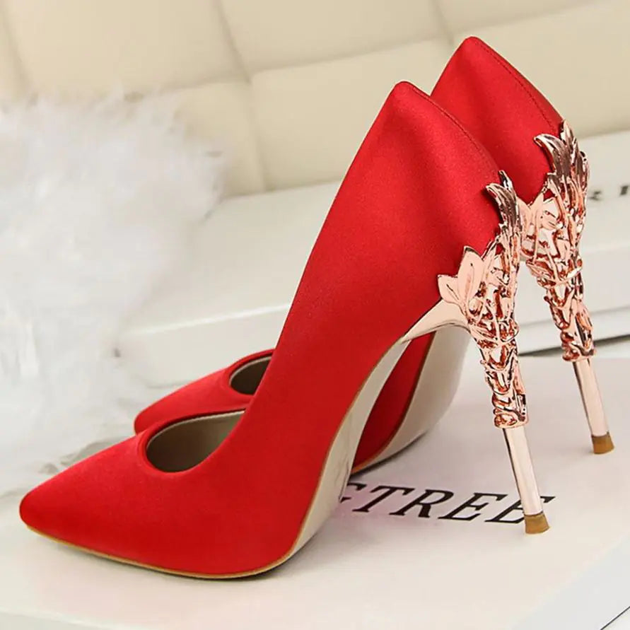 Women's White Satin Pointed High Heels - Elegant