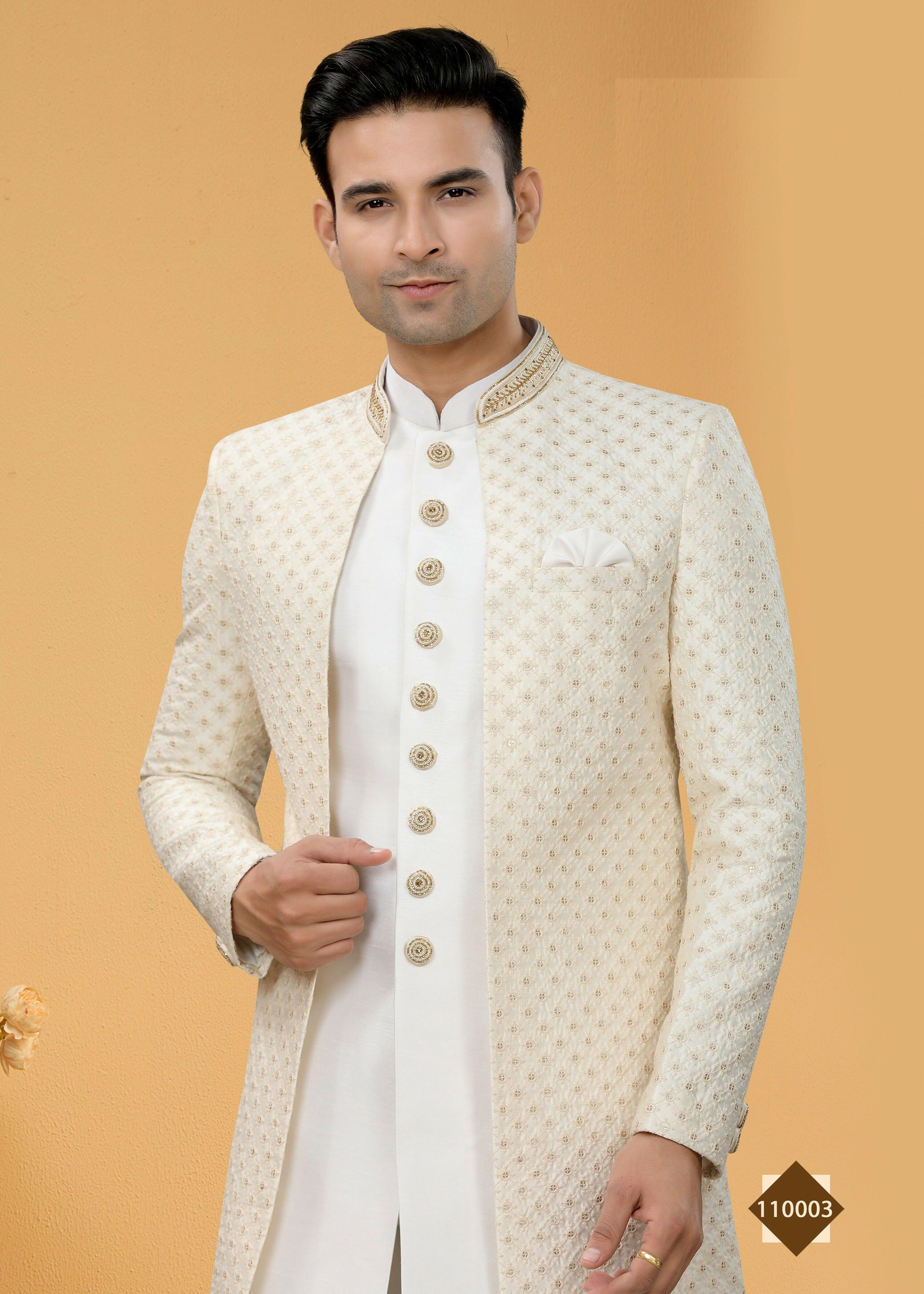 Boys Traditional White Art Silk Straight Kurta Pyjama Set
