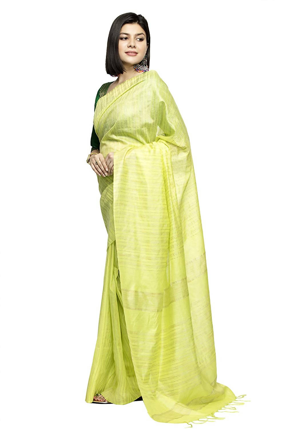 Light Parrot Green Bhagalpuri Saree with Matching Blouse Piece