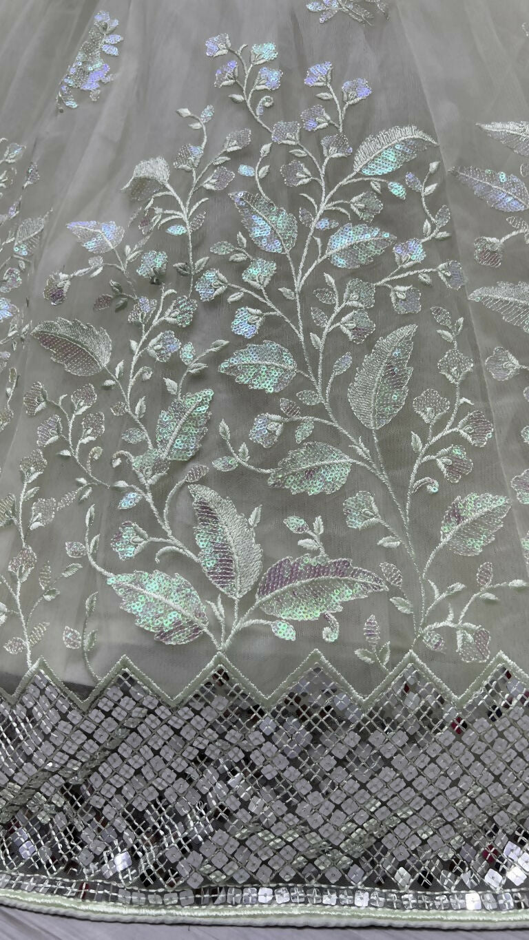 Sea Green Bridal Net Sequins Embroidered Wedding Lehenga Choli