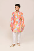 Multicolor linen cotton kurta with straight-fit white art silk pants