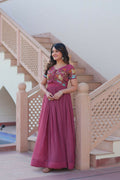 Pink textured crunchy fabric kurta set with sequence embroidery