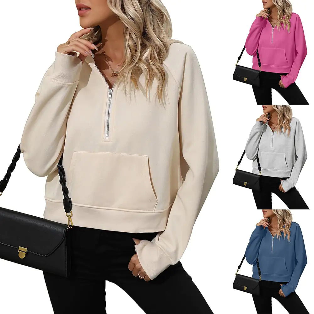 Women's Half Zip Hooded Pullover Sweatshirt Long Sleeve Top - Image 16